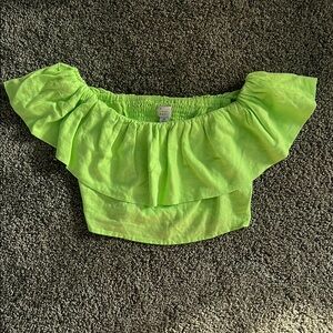A New Day Lime Green Ruffled Crop Top Cap Sleeve